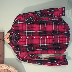 Chaps Boys Button Down Red & Black Plaid Flannel Shirt Size 8